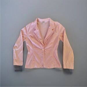 579 Y2K Pink Corduroy Blazer Jacket Womens S USA Patch Fitted Retro Button Front